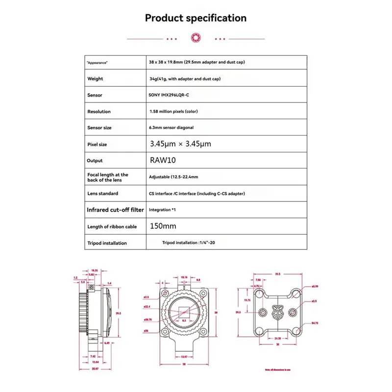 FMT .A86P - Moduł kamery z glo – Raspberry Pi Global Shutter Camera Imx296 recenzja i cena